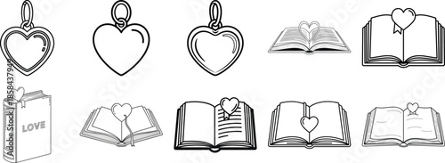 Black and white book and heart on a white background pendant