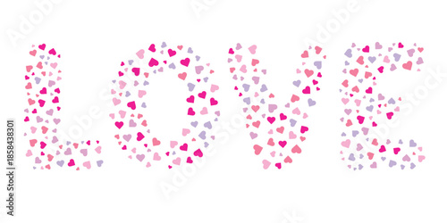 LOVE spelled out with a multitude of colorful heart shapes illustration Vector
