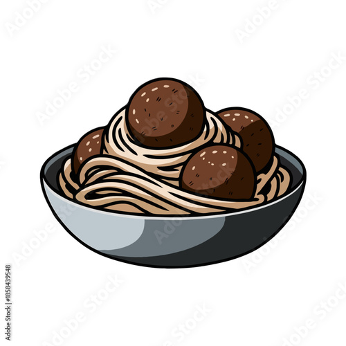 Delicious meatball pasta isolated on white background, Vector