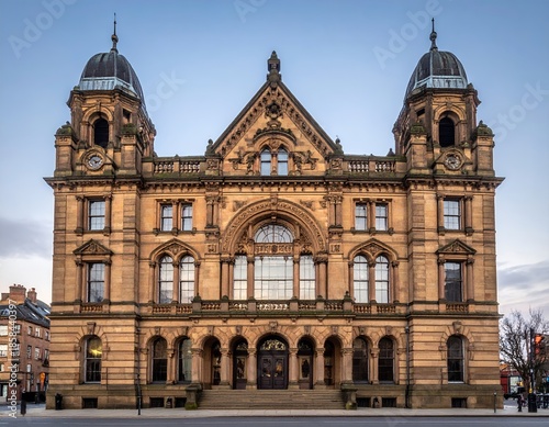 Grand Victorian Architecture of Rochdale Town Hall, England, Showcasing Ornate Details and Historical Significance Under a Clear Sky.