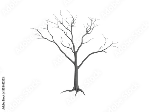 3D tree silhouette with deep roots and bare branches representing nature and life across every season from spring to winter forest scenes