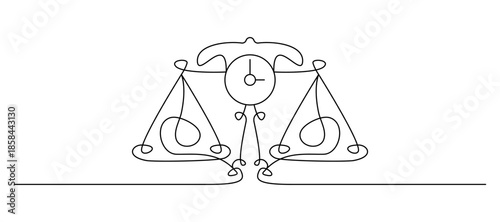 Continuous line drawing of classic balance scale minimalist vector illustration