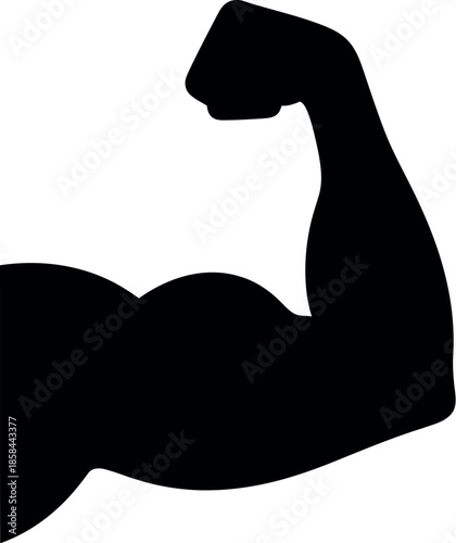 Muscle Silhouette: A strong muscular arm flexes, a symbol of power, fitness, and strength against a stark background.
