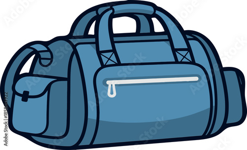 Blue Sports Duffel Bag Illustration, Modern Gym Bag Icon for Fitness and Travel, Flat Vector Style Sticker Design