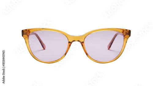 Isolated stylish eyeglasses with yellow frames and rose colored lenses for reading or vision