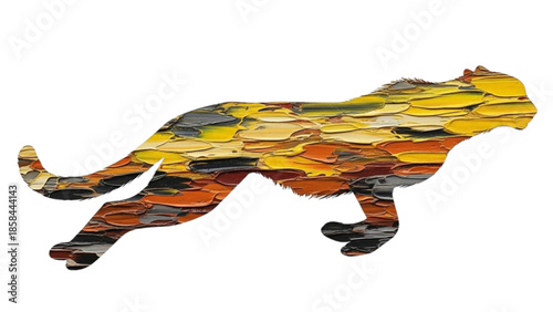Layered Paint Texture Cheetah Silhouette Isolated on Transparent Background for Fast Wildlife Design