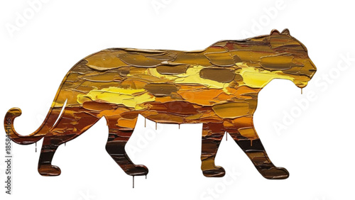 Layered Paint Texture Leopard Silhouette Isolated on Transparent Background for Sleek Wildlife Design