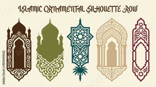 Islamic Arch Silhouette Series Vector | Mosque Architecture Clipart | Colorful Horseshoe Pointed Scalloped Arch Designs for Ramadan Eid Decor | Islamic Vector Art
