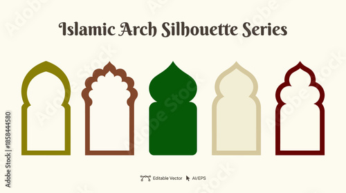 Islamic Arch Silhouette Series Vector | Mosque Architecture Clipart | Colorful Horseshoe Pointed Scalloped Arch Designs for Ramadan Eid Decor | Islamic Vector Art