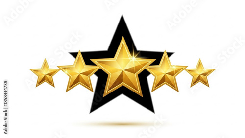 A large gold star surrounded by four smaller gold stars on a white background