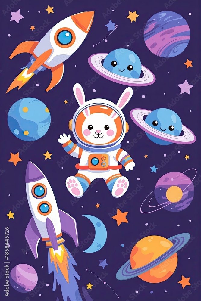 Naklejka premium set of children's images on the theme of space
