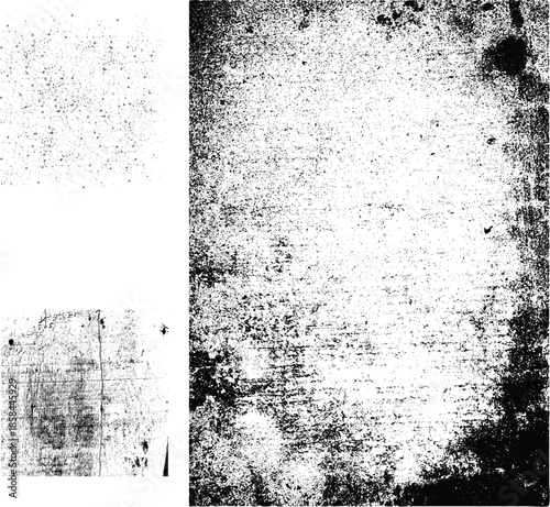 Abstract Black and White Grunge Texture Vector Set, Distressed Noise Overlay, Rough Ink, Dust and Scratch Background for Design