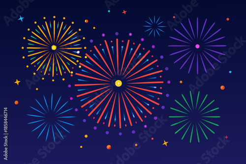 Colorful fireworks explode in a vibrant night sky creating a festive display