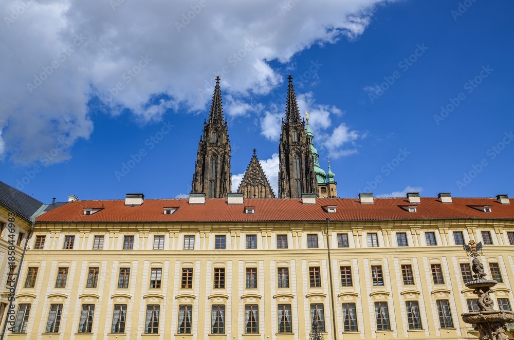 Obraz premium Czech Republic, Prague September 6, 2025, The castle on Hradčany in Prague with St. Vitus Cathedral in the background