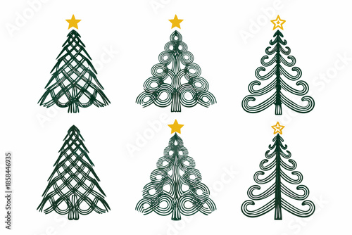 A collection of decorative christmas trees in various artistic styles