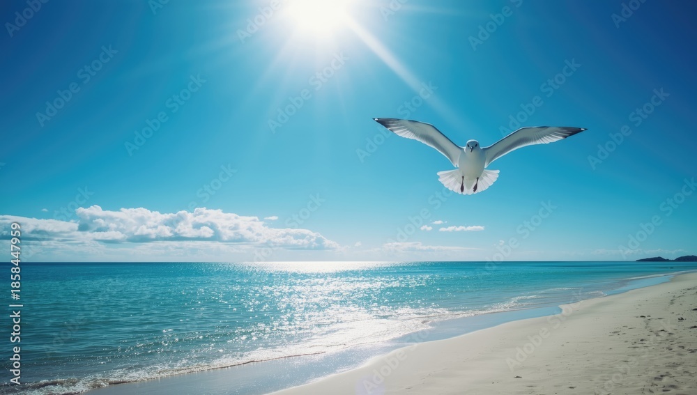 Fototapeta premium Seagull resting on a coastal rock in Alushta, highlighting bird habitat and natural setting for environmental awareness