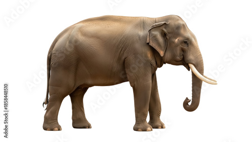 Photography Isolated Asian elephant standing peacefully with curved tusks in natural dayligh