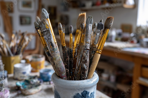 Artist's Paintbrushes in Studio