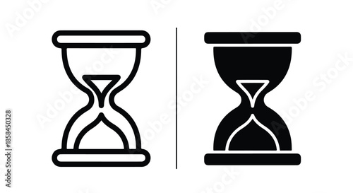 Two hourglasses side by side - Black and White Vector Symbol, Minimal Solid Vector Illustration, Minimal UI Vector, Flat Solid Vector, Flat Vector Illustration, icon, Editable stroke icon, Modern icon
