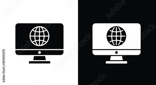 Global network connection - Black and White Vector Symbol, Minimal Solid Vector Illustration, Minimal UI Vector, Flat Solid Vector, Flat Vector Illustration, icon, Editable stroke icon, Modern icon