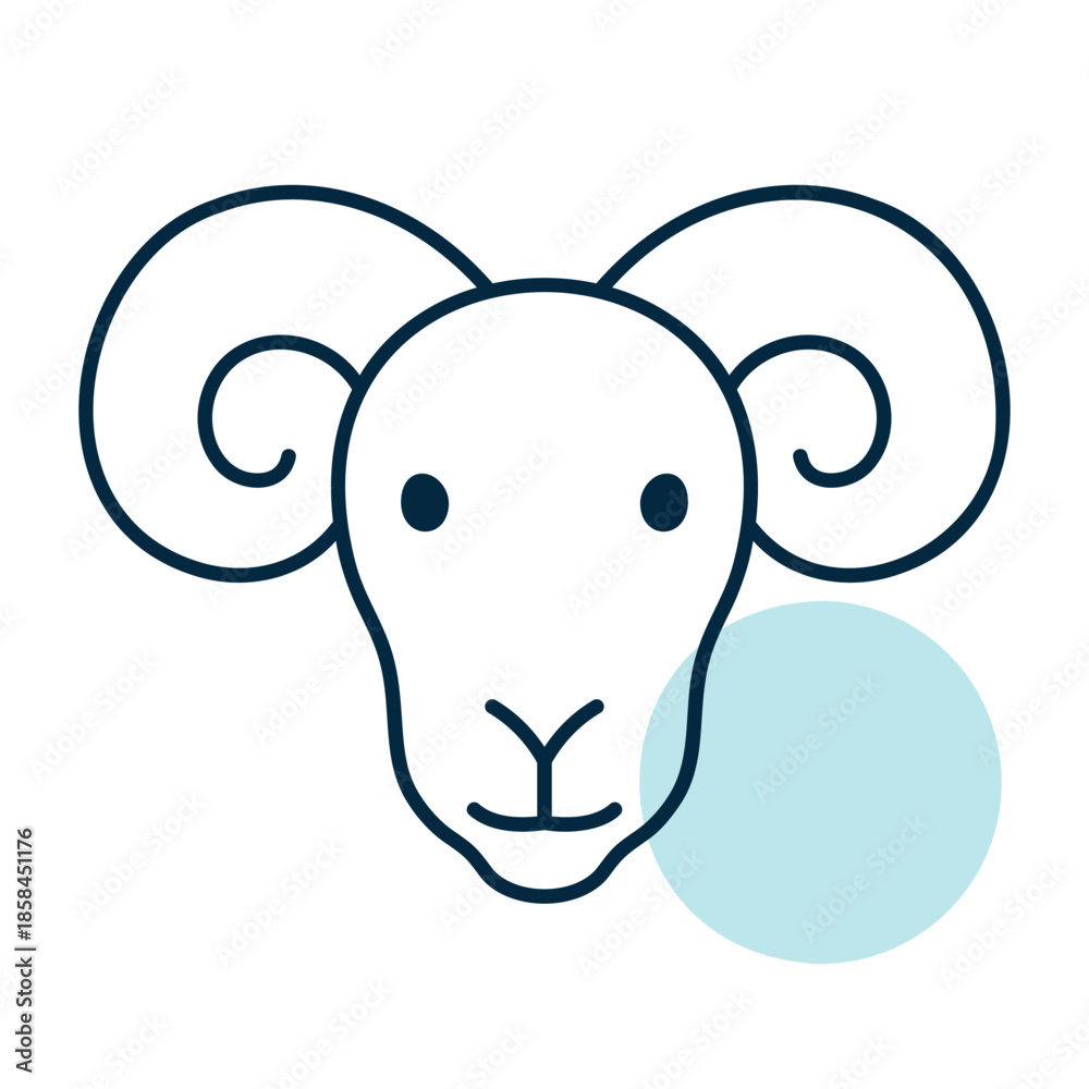 Fototapeta premium Ram Head with Horns Flat Line Icon