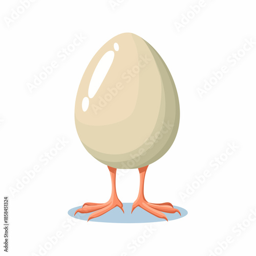 Humorous egg character with chicken legs on white background illustration