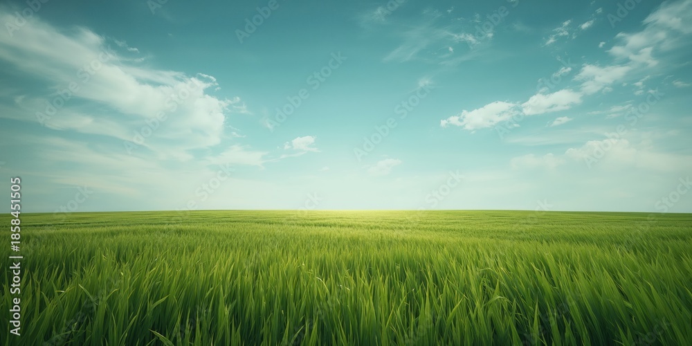 Fototapeta premium Expansive grassy plains under a partly cloudy sky, suitable for farming or recreational purposes