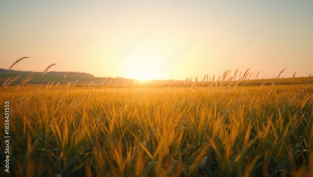 Fototapeta premium Lush grass field scene under bright sunlight, suitable as a background for text or UI elements, Earth Day