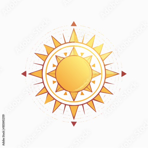 Golden sun illustration with geometric details for artistic representations