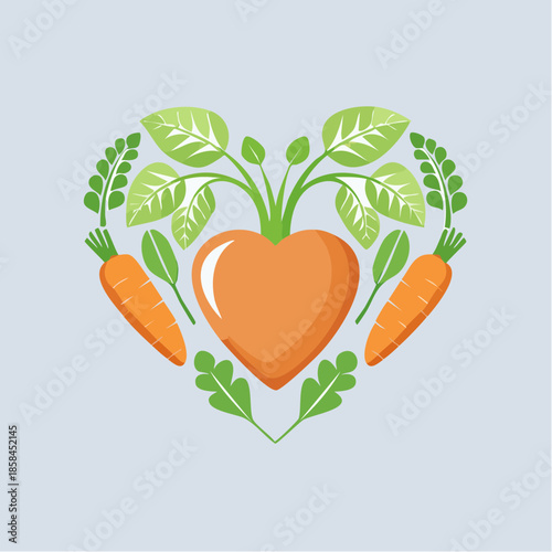 Heart-Shaped Arrangement of Carrots and Greenery: Promoting Healthy Eating Habits