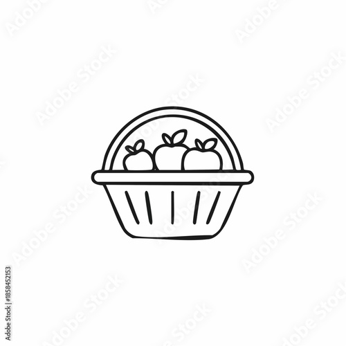 Hand-Drawn Basket of Apples: Simple Line Art Illustration for Creative Projects