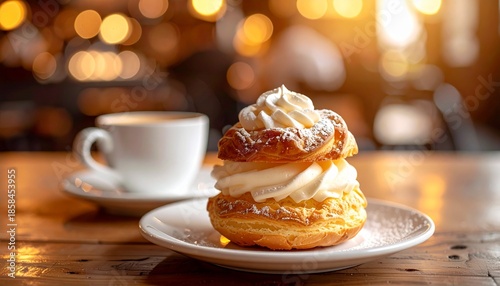Delicious Cream Puff with Coffee for National Cream Puff Day
