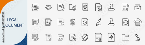 Legal document and business contract line icons set, vector design