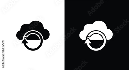 Cloud sync icons - Black and White Vector Symbol, Minimal Solid Vector Illustration, Minimal UI Vector, Flat Solid Vector, Flat Vector Illustration, icon, Editable stroke icon, Modern icon
