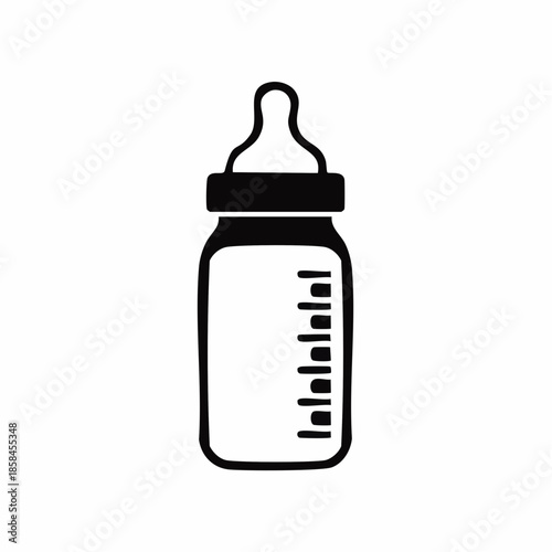 Minimalist Baby Bottle Illustration in Black and White for Infant Care Needs