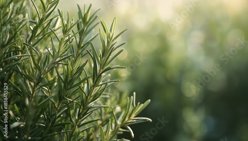 Close-up of rosemary herb with needle-like leaves, emphasizing herb harvesting and gardening activities