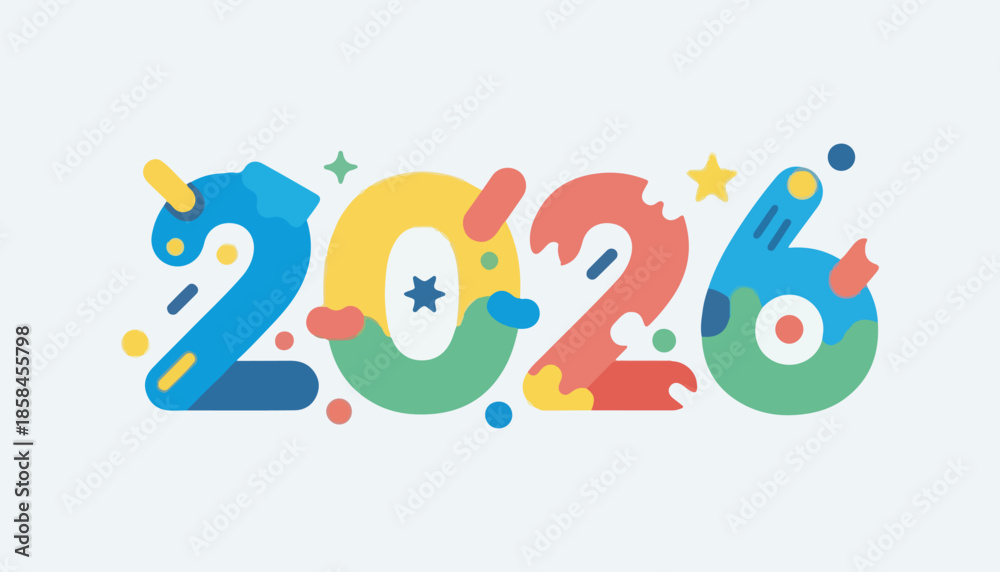 Fototapeta premium Colorful alphabet new years 2026 fridge magnets for children learning letters and words