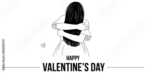 Happy valentine's day message with a woman embracing herself in a warm, comforting hug