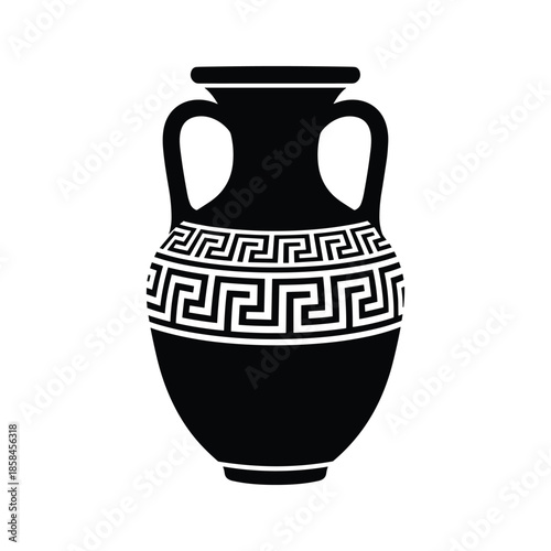 Ancient Greek Vase Silhouette with Greek Key Pattern