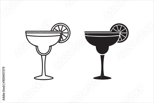 Vector  Cocktail margarita glass icons , Margarita cocktail icon in line and flat style
