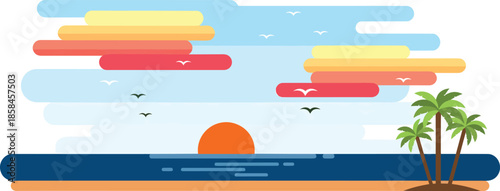 Palm Trees Silhouetted Against Sunset Sky.