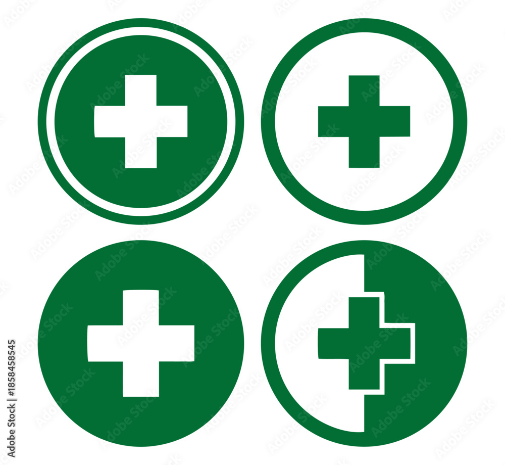 Obraz premium first aid medical cross icons set flat vector hospital design