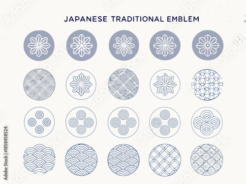 A collection of traditional japanese circular emblems and decorative design elements