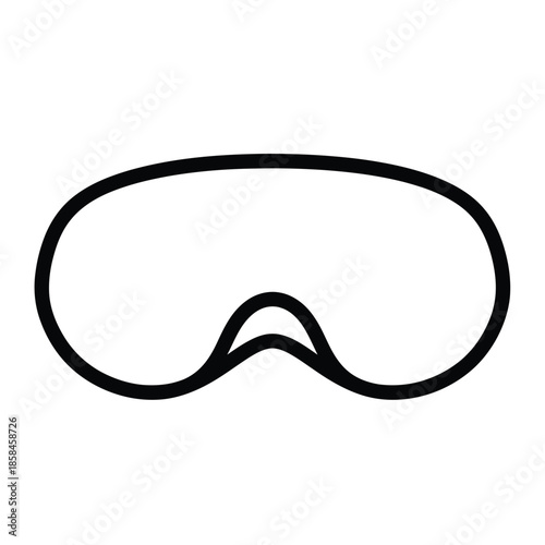 a simple minimalist depiction of a black sleep mask with a curved shape presented on a plain white background isolated