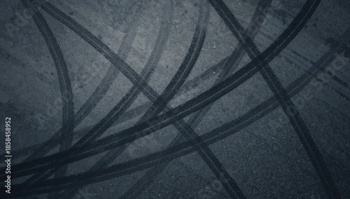 Top-down perspective of a drifting tire leaving marks on a race circuit, emphasizing vehicle handling and safety, World Car-Free Day