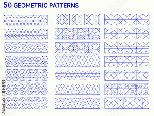 Collection of fifty geometric patterns displayed in a grid arrangement