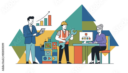 Diverse business team working on growth technology and industry processes