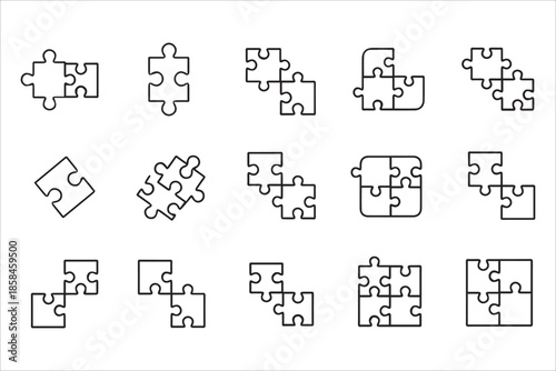 Vector  Puzzle jigsaw outline,Puzzle pieces icons set in flat style