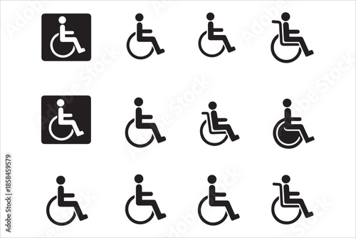 Vector Wheelchair icon set. Handicapped, accessible, impairment, mobility, handicap. Disabled symbol icons set in flat design