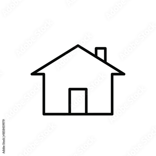 a simple black and white line drawing depicts a classic house shape with a peaked roof and rectangular door high quality